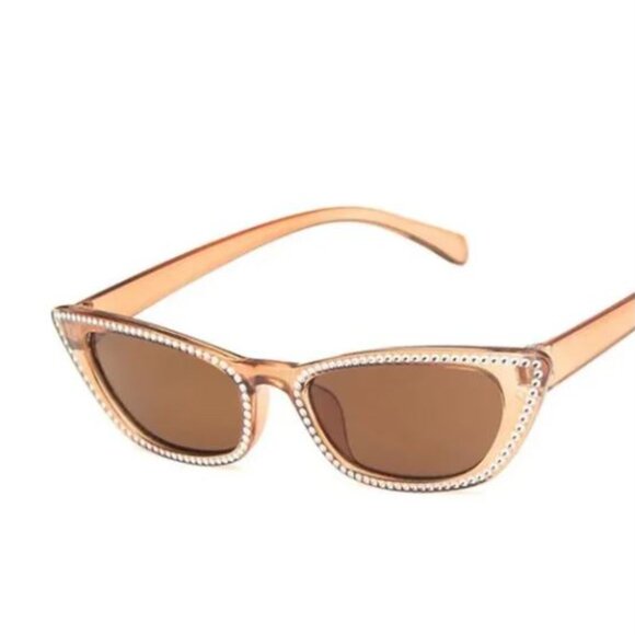 Light Brown Rhinestone Cat Eye Sunglasses - Picture 3 of 3
